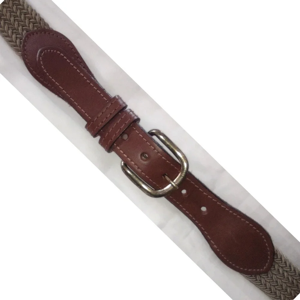 Mens Genuine Leather Woven Stretch Belt Brass Buckle Made‎ USA 58-60